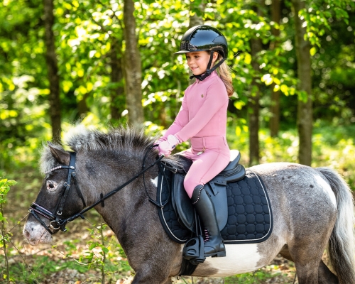 Rękawiczki do jazdy konnej, koszulka i breginsy QHP Junior Lucky Start w kolorze różowym