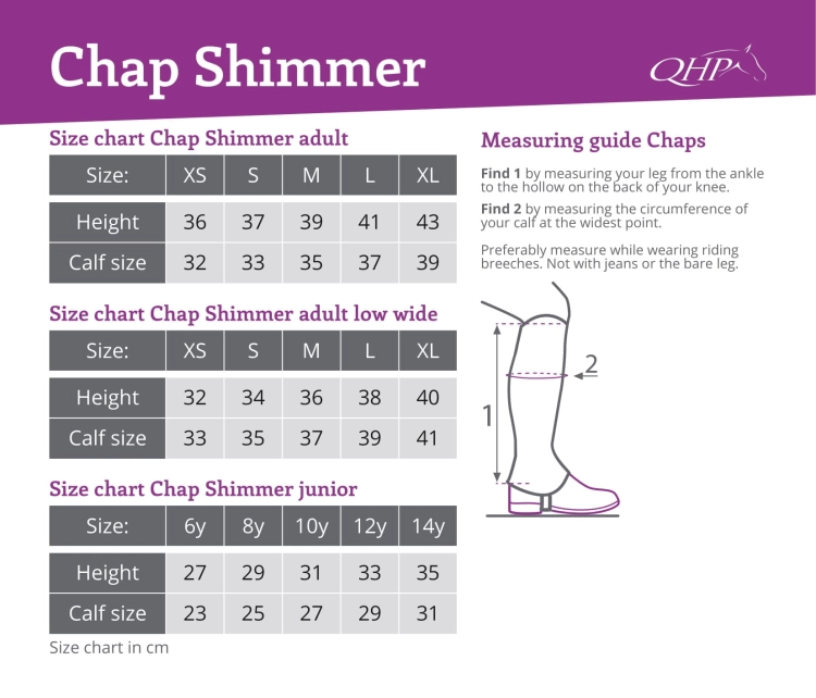 Czapsy dla dzieci QHP Shimmer - tabela rozmiarów