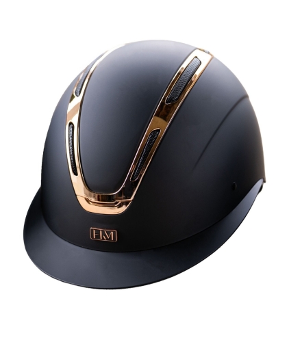 Kask jeździecki z szerokim daszkiem HKM Kaida w kolorze czarnym z akcentami rosegold
