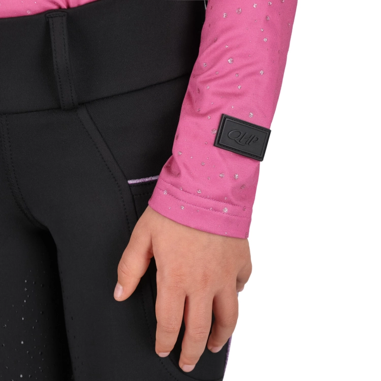 Bluzka jeździecka dziecięca z ozdobną naszywką QHP Junior Isalyn Balloon Pink