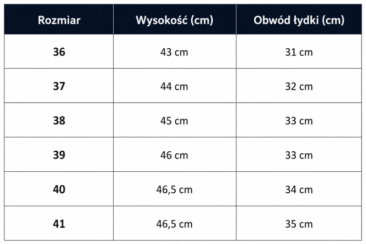 Oficerki jeździeckie York rapido - tabela rozmiarów