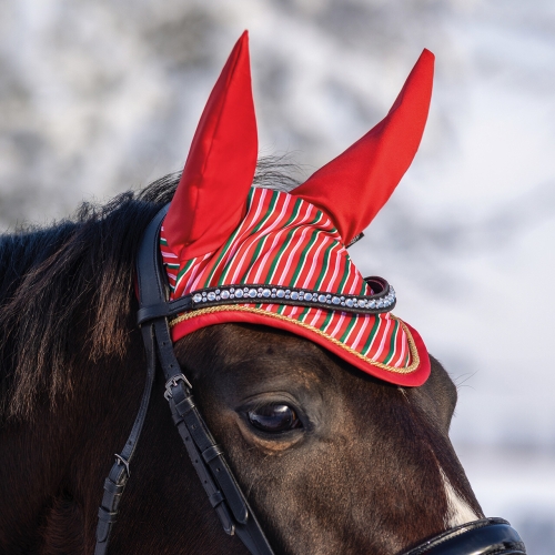 Nauszniki świąteczne dla konia QHP Christmas Jolly stripe