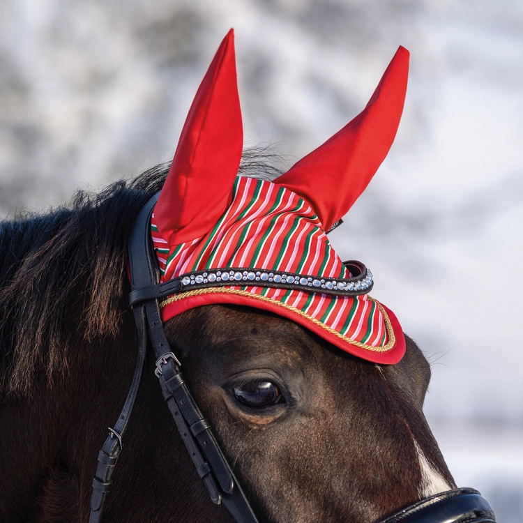 Nauszniki świąteczne dla konia QHP Christmas Jolly stripe