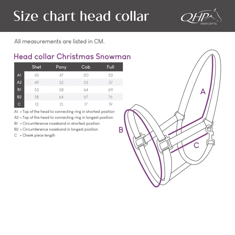 Świąteczny kantar z futerkiem w QHP Christmas - tabela rozmiarów