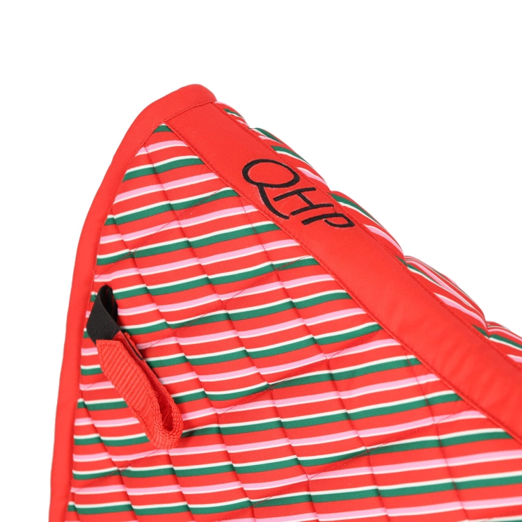 Świąteczny czaprak dla konia w czerwono-biało-zielone paski QHP Christmas Jolly Stripe