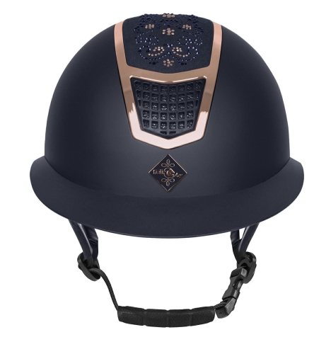 Kask jeździecki z szerokim daszkiem Fair Play Quantinum Chic W-V w kolorze granatowym i rosegold