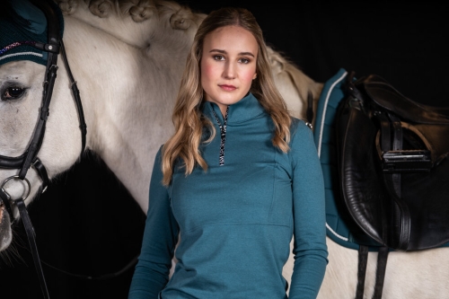 Bluzka jeździecka zimowa damska HKM Supersoft II w kolorze petrol