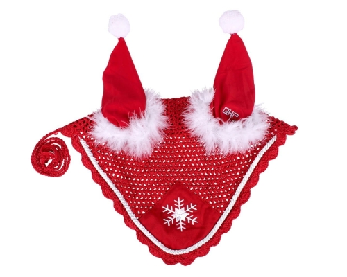 Czerwone nauszniki świąteczne dla konia QHP Christmas