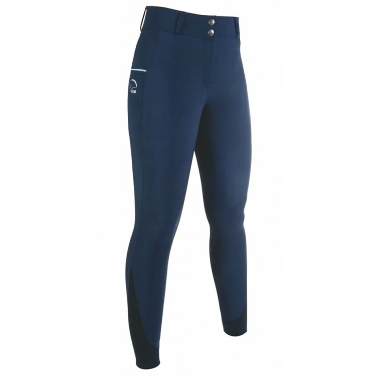 Bryczesy dziecięce HKM Junior Comfort w kolorze granatowym widoczne z przodu