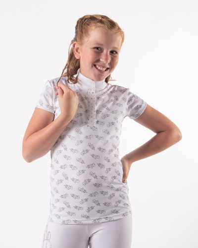 Bluzka konkursowa dziecięca z cekinami QHP Junior Jade w kolorze białym