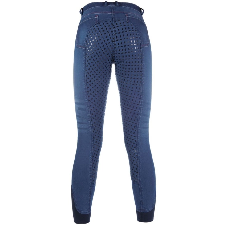Bryczesy dziewczęce HKM Junior Denim w kolorze niebieskim widoczne z tyłu