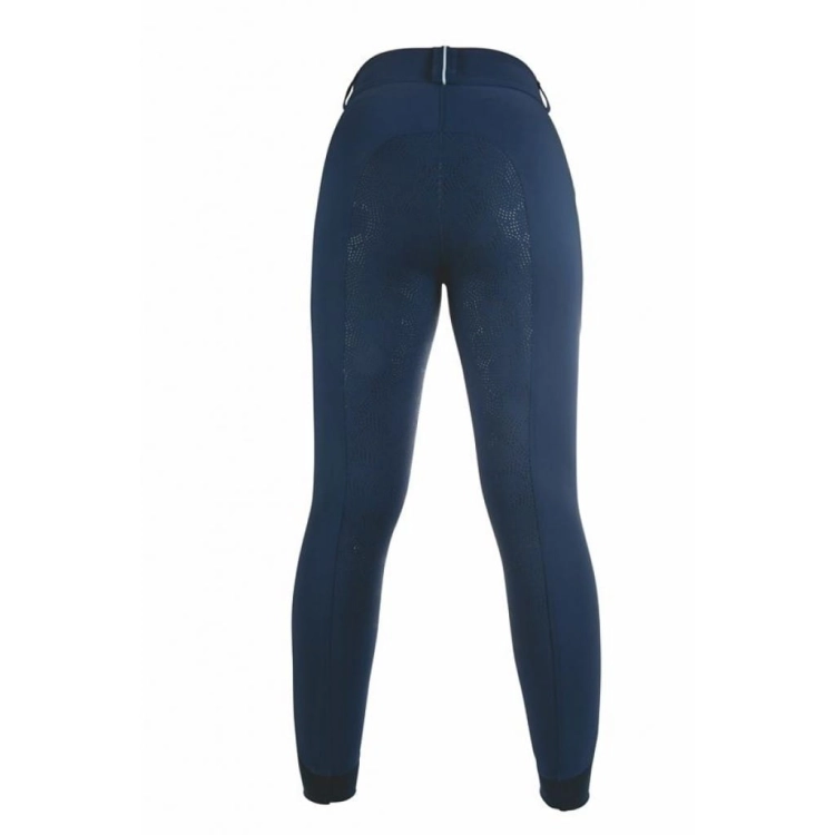 Bryczesy damskie HKM Comfort w kolorze granatowym widoczne z tyłu