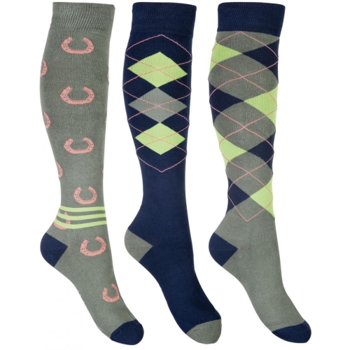 Podkolanówki jeździeckie w kolorze oliwkowym komplet 3szt HKM Cardiff