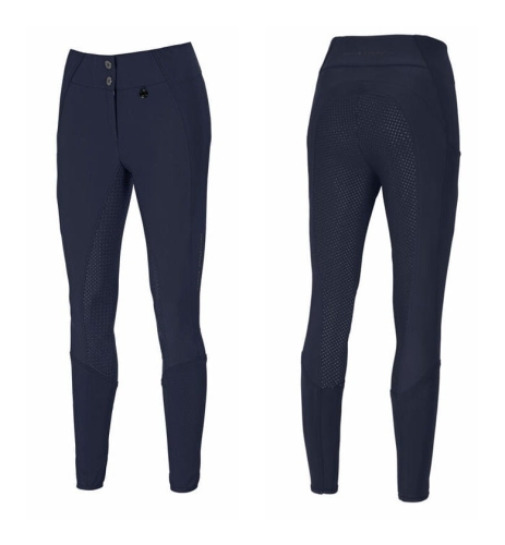 Bryczesy z silikonowym lejem Pikeur Orell w kolorze night blue widoczne z przodu i z tyłu