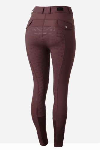 Bryczesy z lejem silikonowym Horze Andrea w kolorze burgundy red mahogany widoczne z tyłu