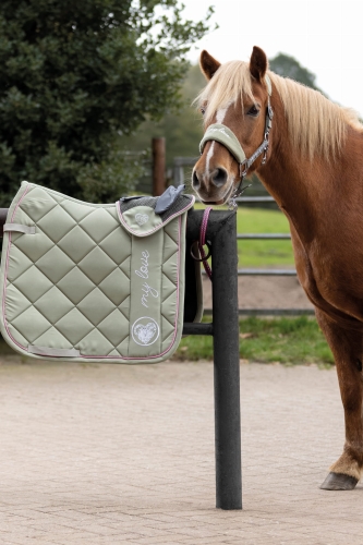 Czaprak, nauszniki i kantar z linii HKM Horse Spirit w kolorze zielonym