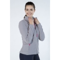 Bluza jeździecka damska z polaru HKM Anna w kolorze szarym zaprezentowana przez modelkę