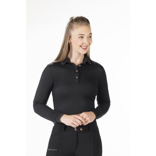 Polo jeździeckie HKM Glamour w kolorze czarnym z elementami rosegold