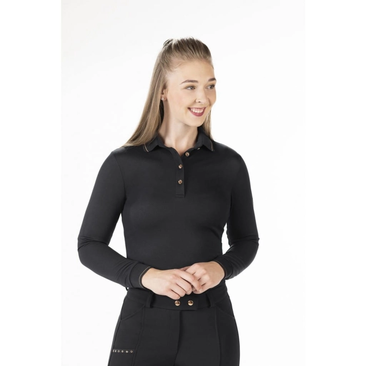 Polo jeździeckie HKM Glamour w kolorze czarnym z elementami rosegold