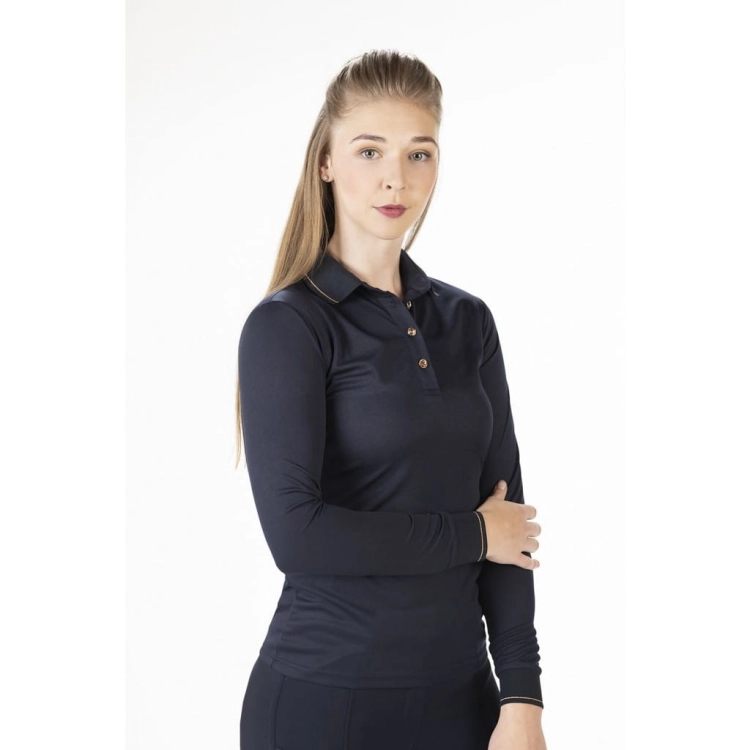 Polo jeździeckie HKM Glamour w kolorze granatowym z elementami rosegold