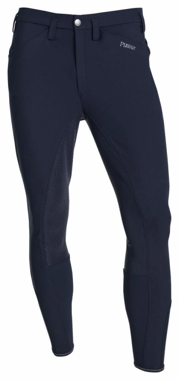Bryczesy męskie softshell Pikeur Rossini w kolorze night blue widoczne z przodu
