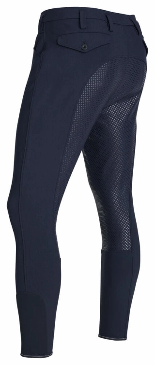 Bryczesy męskie softshell Pikeur Rossini w kolorze night blue widoczne z tyłu