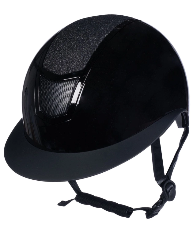 Kask jeździecki z szerokim daszkiem HKM Diamond Shiny w kolorze czarnym