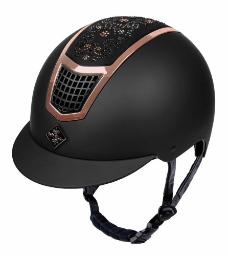 Czarny kask jeździecki Fair Play Quantinum z elementami rosegold