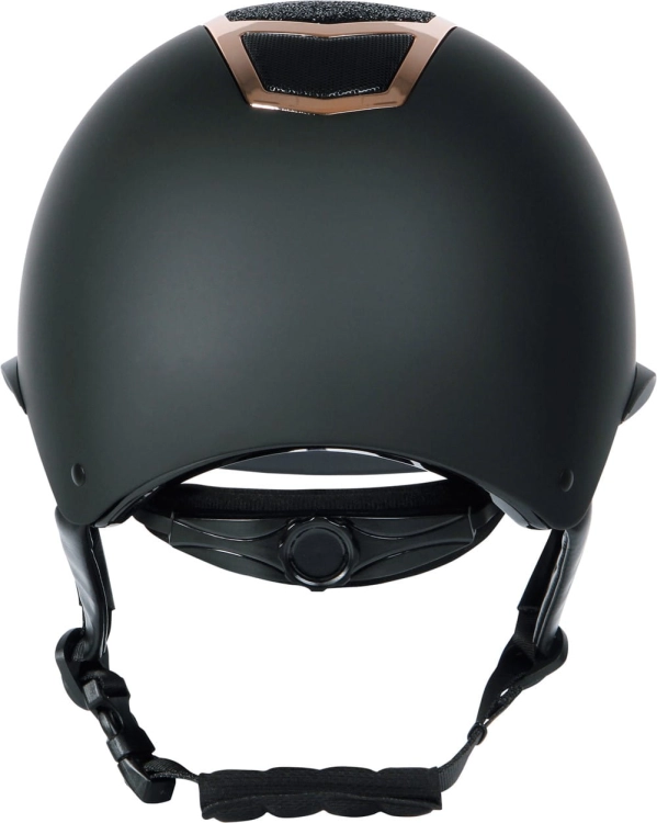 Kask jeździecki Harry's Horse Mont Sparkle w kolorze czarnym/rosegold widoczny z tyłu