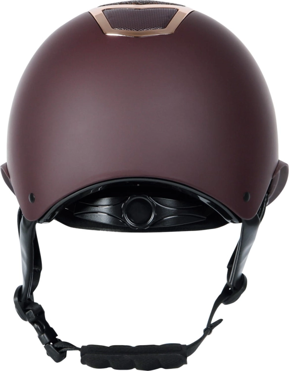 Kask jeździecki Harry's Horse Mont Sparkle w kolorze bordowym/rosegold widoczny z tyłu