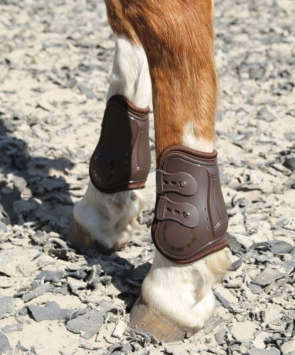 Ochraniacze dla konia na tylne nogi Harry's Horse Persy Air w kolorze brązowym na koniu