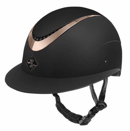 Kask jeździecki z szerokim daszkiem Fair Play Apoleus RG W-V w kolorze czarnym z elementami rosegold