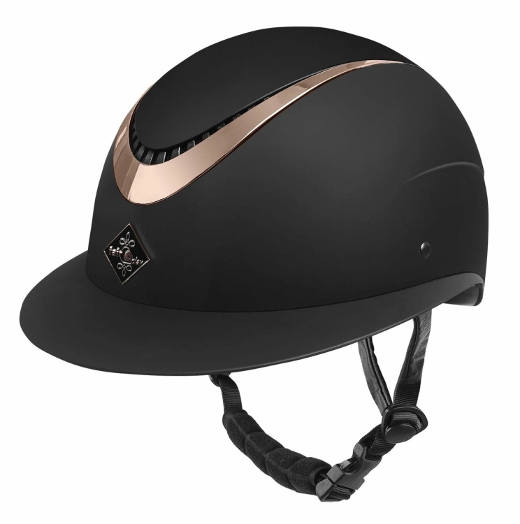 Kask jeździecki z szerokim daszkiem Fair Play Apoleus RG W-V w kolorze czarnym z elementami rosegold