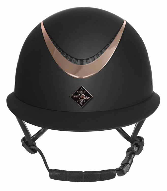 Kask do jazdy konnej z szerokim daszkiem Fair Play Apoleus RG W-V w kolorze czarnym z elementami rosegold