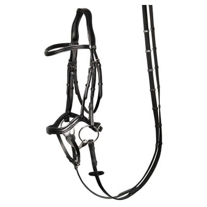 Czarne ogłowie anatomiczne w komplecie z wodzami Harry's Horse Anatomic