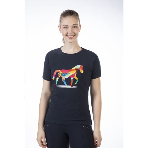 Bluzka jeździecka damska HKM Colorful Horse w kolorze granatowym