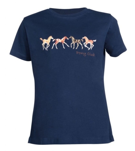 Koszulka dziecięca z końmi HKM Junior Pony Club w kolorze granatowym