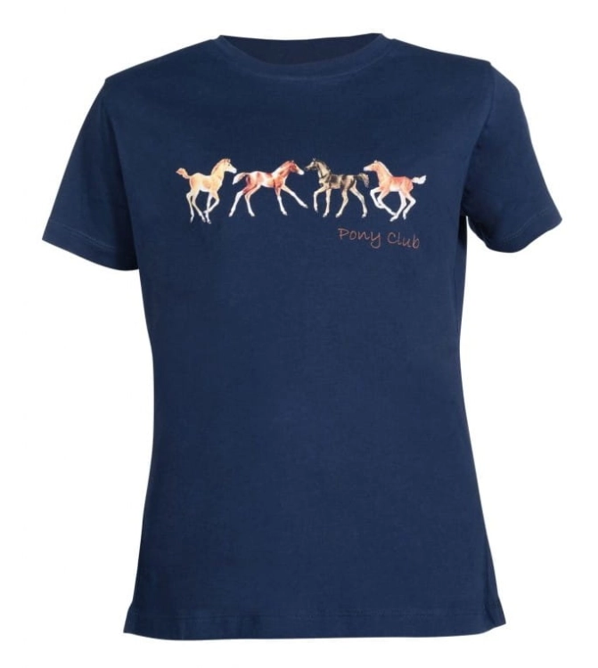 Koszulka dziecięca z końmi HKM Junior Pony Club w kolorze granatowym