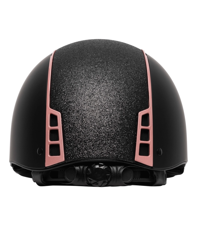 Kask jeździecki Swing Shine w kolorze czarnym/rosegold widoczny z tyłu