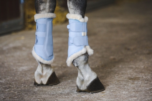 Ochraniacze dla konia Eskadron Softslate Evo-Wool w kolorze silkblue na koniu