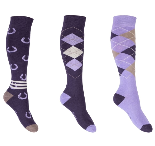 Podkolanówki jeździeckie w kolorze liliowym komplet 3szt HKM Cardiff