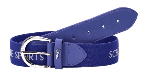 Pasek jeździecki Schockemohle Logo Flexi w kolorze jeans - zbliżenie na detale na klamrze