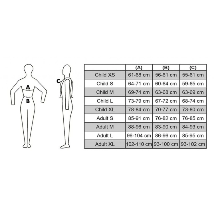 Kamizelka jeździecka ochronna HKM Easy Fit - tabela rozmiarów
