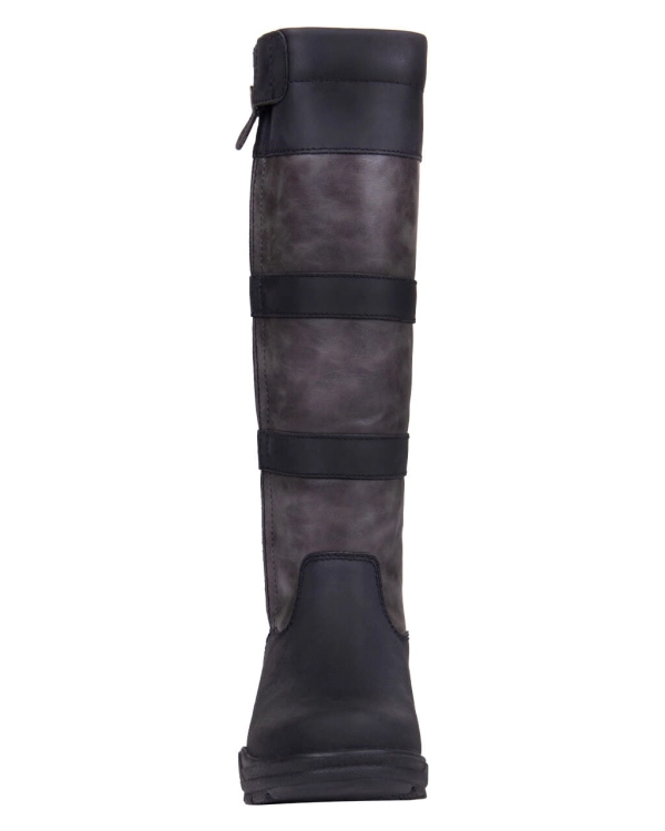 Buty stajenne skórzane QHP Daan w kolorze czarnym widoczne z przodu
