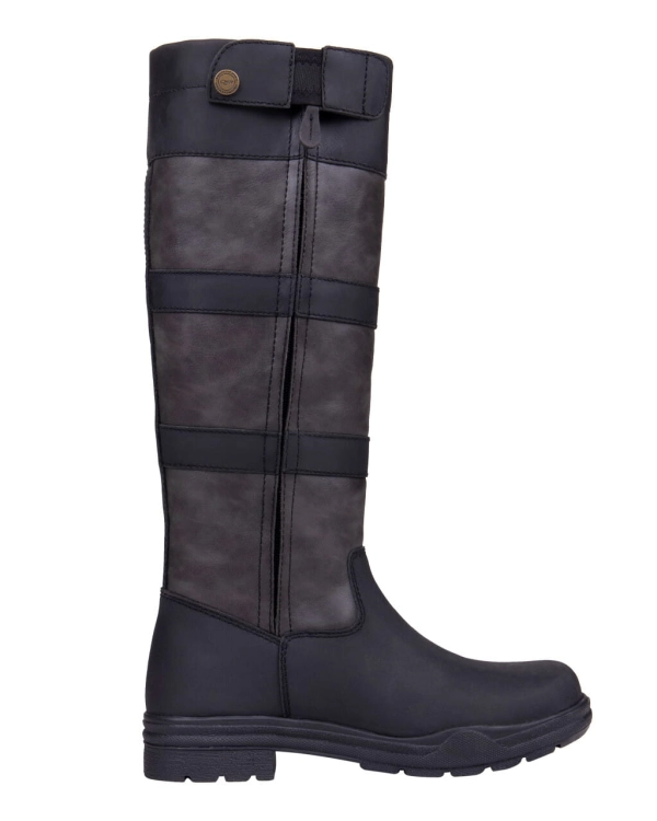 Buty stajenne skórzane QHP Daan w kolorze czarnym widoczne z boku