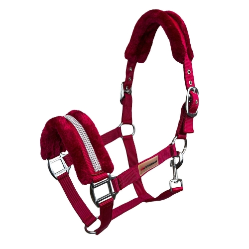 Kantar z futerkiem i kryształkami Horsenjoy Diamond w kolorze bordowym