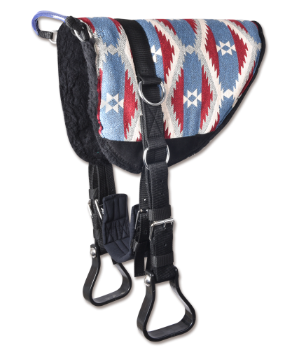 Pad do jazdy na oklep ze strzemionami i popręgiem Waldhausen Bare w kolorze niebiesko - czerwonym