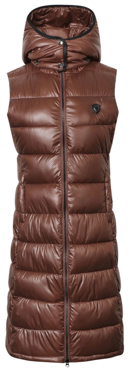 Długa kamizelka jeździecka Covalliero w kolorze oak brown  widoczna z przodu