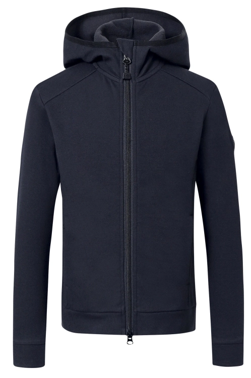 Bluza jeździecka z kapturem dla dziecka Covalliero Junior w kolorze dark navy widoczna z przodu