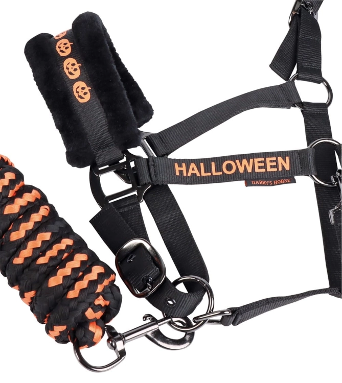 Zestaw Halloweenowy kantar z futerkiem i uwiązem Harry's Horse
